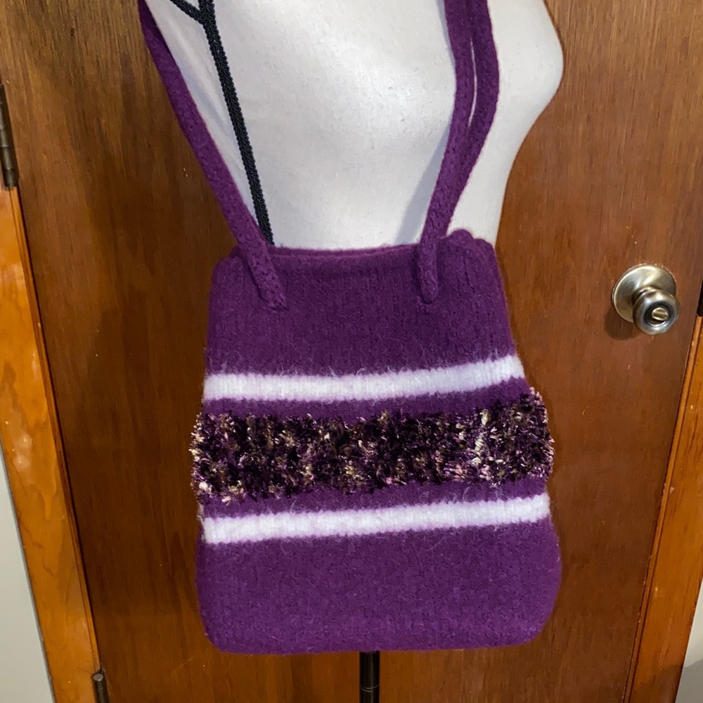 Purple and White Women's Wool Knit Handbag